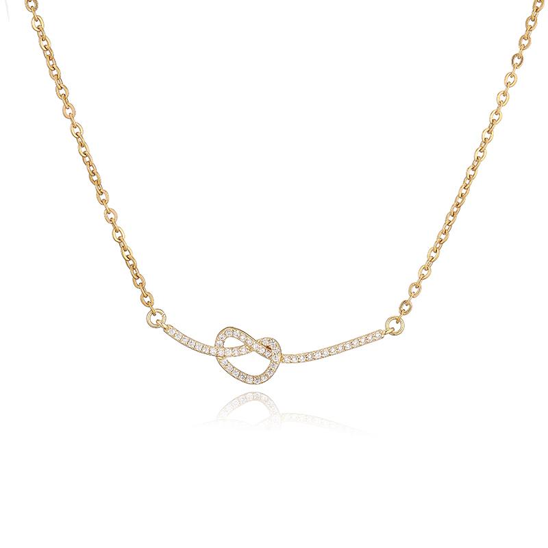 HECHENG, Simple And Elegant 18K Golden Plated Zirconia Knot Pendant Necklace And Pearl Earrings From The Same Collection Other
HECHENG, Simple And Elegant 18K Golden Plated Zirconia Knot Pendant Necklace And Pearl Earrings From The Same Collection Other