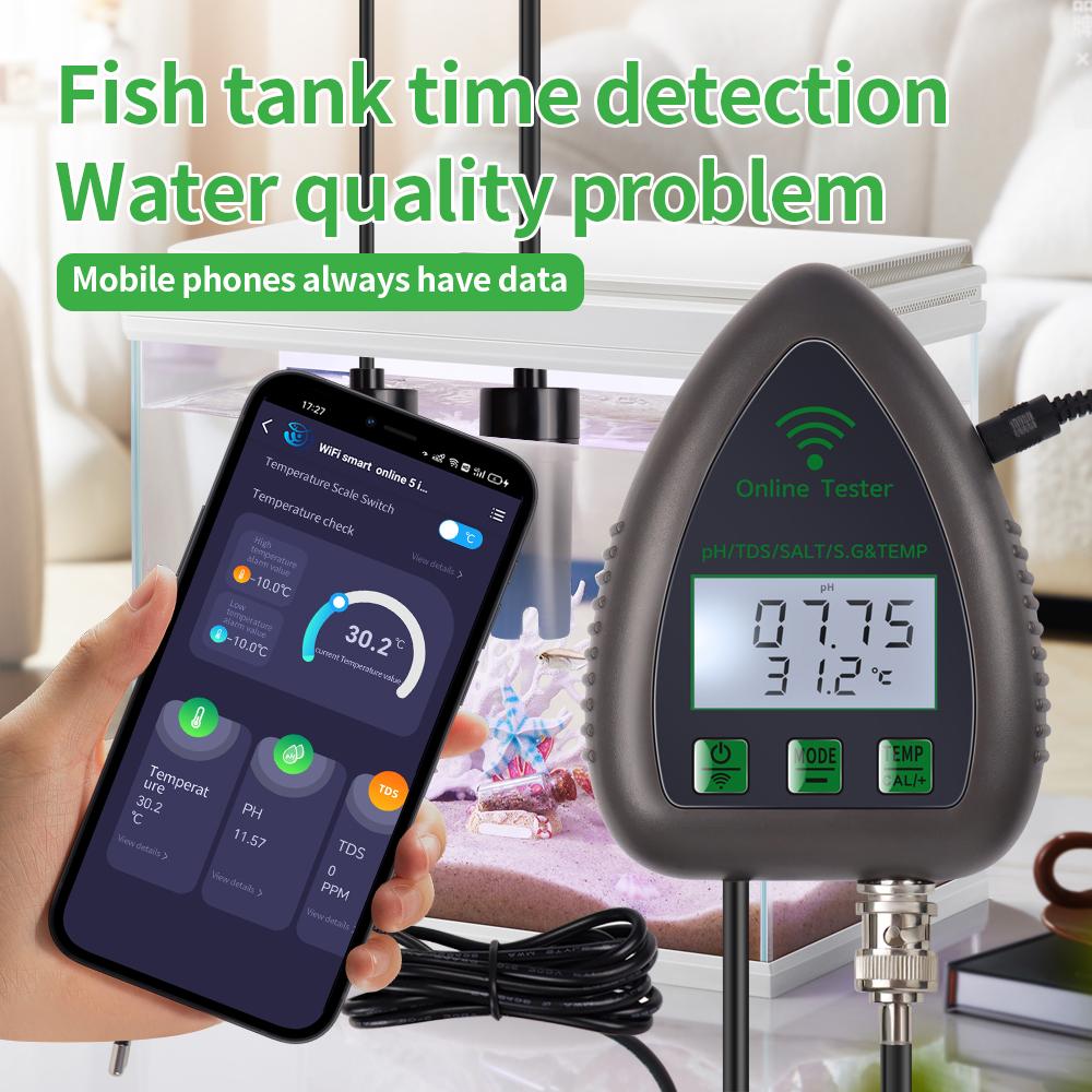 5 in 1 Tuya WiFi Salinity Tester TDS EC SG TEMP App Monitor PH Meter Digital Water Quality Detector for Pool Aquarium Fish Tank
5 in 1 Tuya WiFi Salinity Tester TDS EC SG TEMP App Monitor PH Meter Digital Water Quality Detector for Pool Aquarium Fish Tank