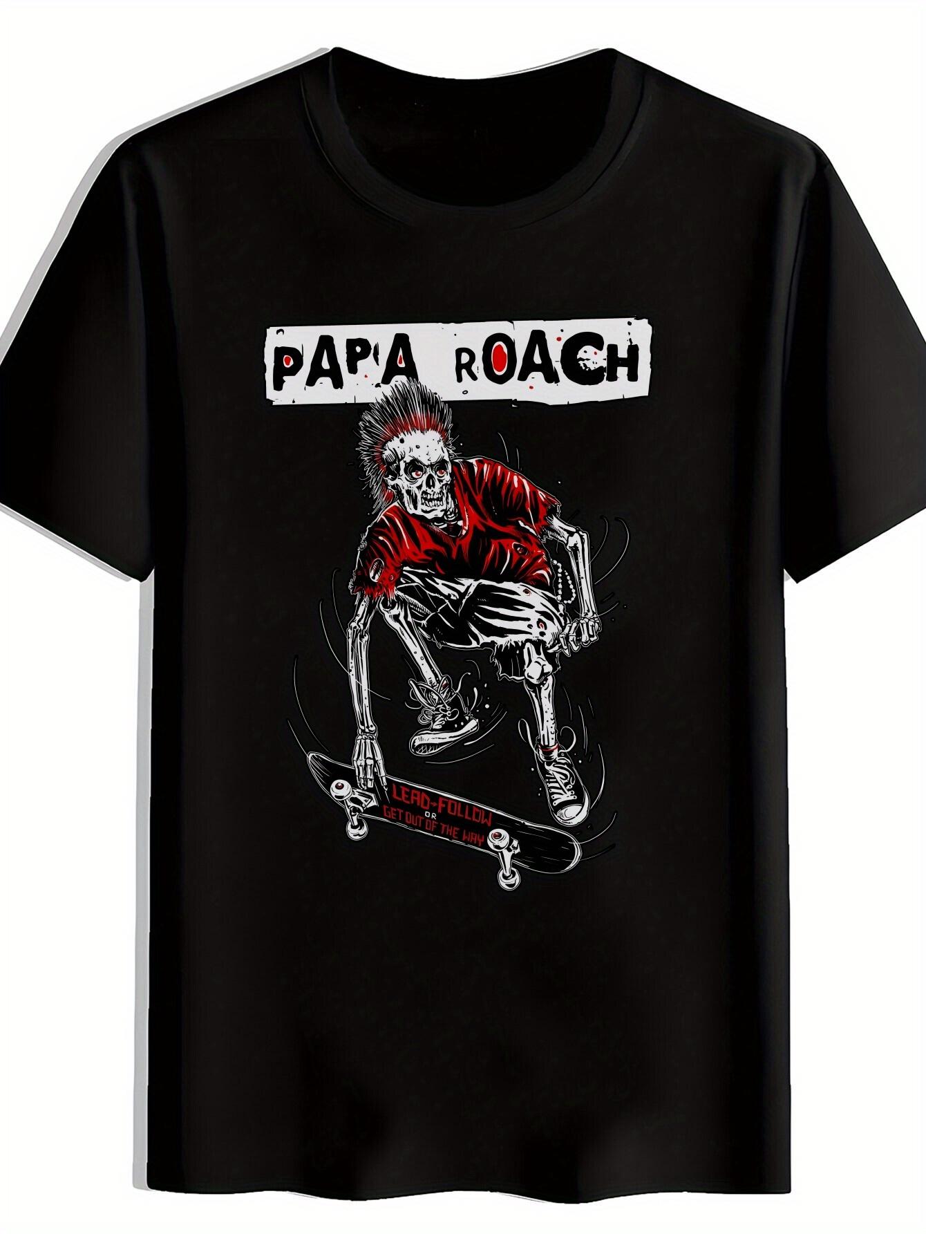 Vintage Rock Band Graphic T-shirt - Black Short Sleeve Round Neck Tee with Papa Roach & Skateboarding Skeleton Design S
Vintage Rock Band Graphic T-shirt - Black Short Sleeve Round Neck Tee with Papa Roach & Skateboarding Skeleton Design S