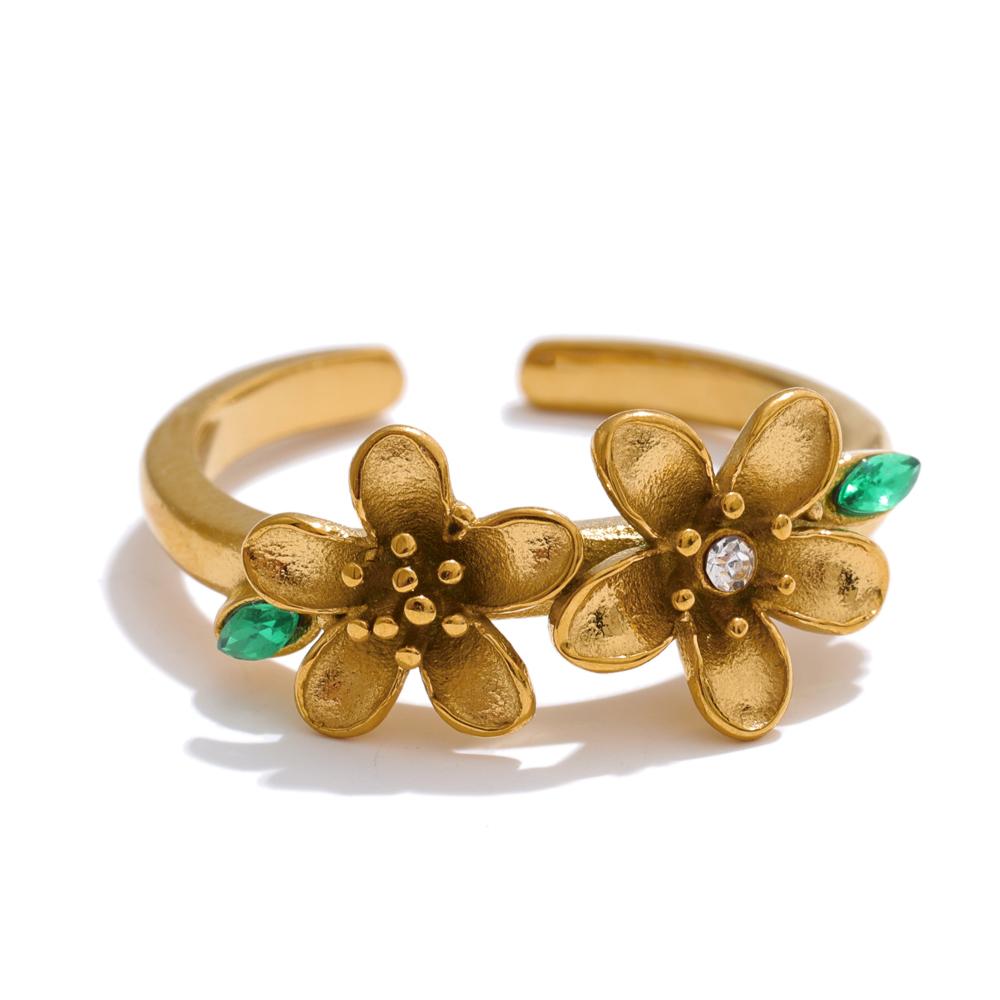 Yhpup Stainless Steel Green Zirconia Flower Open Ring Gold Color Stainless Steel Adjustable Arrivals Casting Finger Jewelry 7
Yhpup Stainless Steel Green Zirconia Flower Open Ring Gold Color Stainless Steel Adjustable Arrivals Casting Finger Jewelry 7