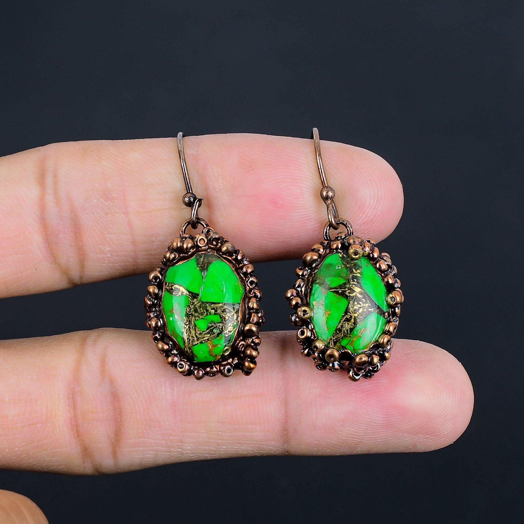 Green Copper Turquoise Earrings, Copper Electroformed Gemstone Jewelry, Handmade Earrings Amazing Jewelry, Gift For Her 2.55 inches
Green Copper Turquoise Earrings, Copper Electroformed Gemstone Jewelry, Handmade Earrings Amazing Jewelry, Gift For Her 2.55 inches