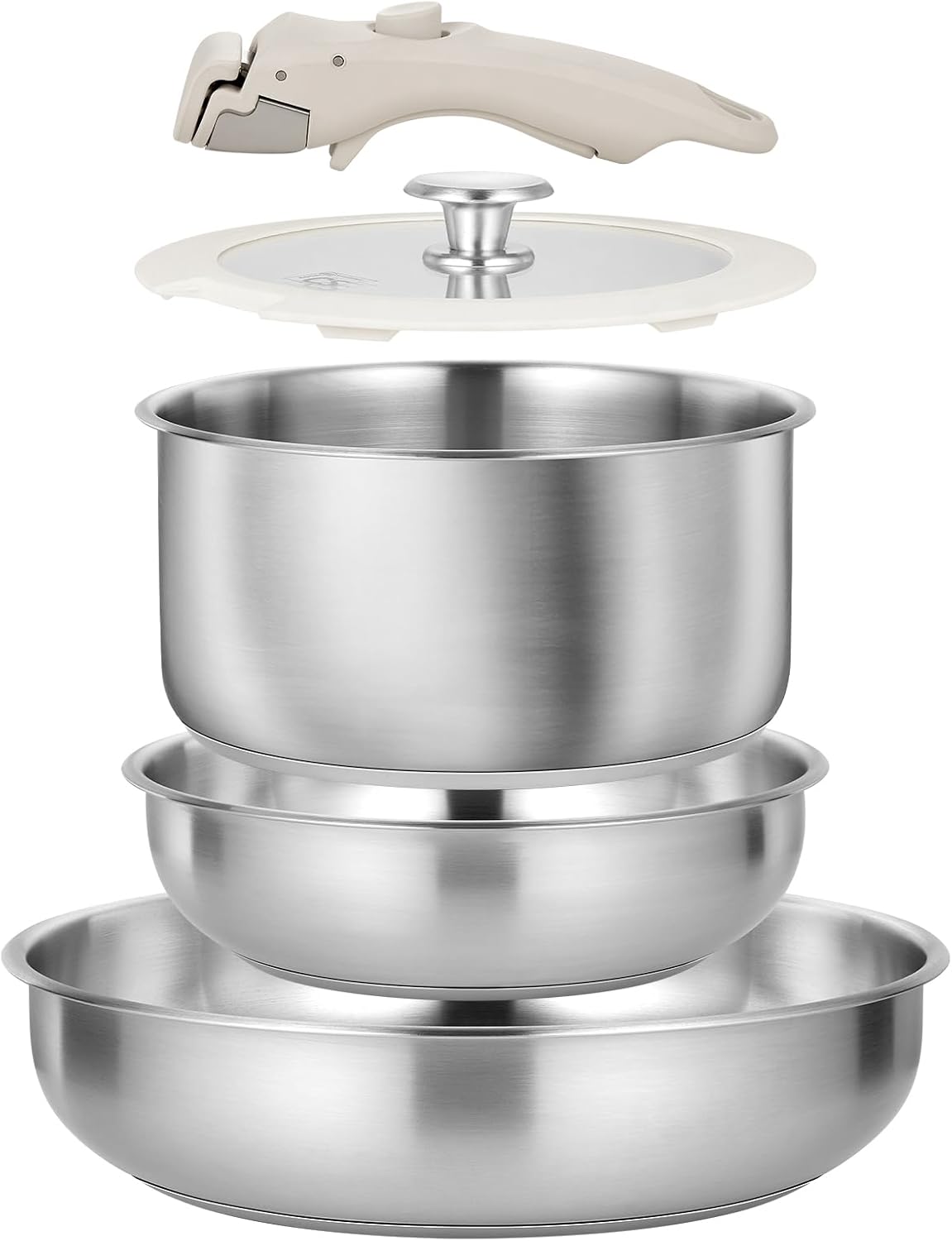 KOCH SYSTEME CS Stainless Steel Detachable Handle Set 7 Piece 2QT Saucepan 8 10 Inch Frying Pan Induction Gas Compatible
KOCH SYSTEME CS Stainless Steel Detachable Handle Set 7 Piece 2QT Saucepan 8 10 Inch Frying Pan Induction Gas Compatible