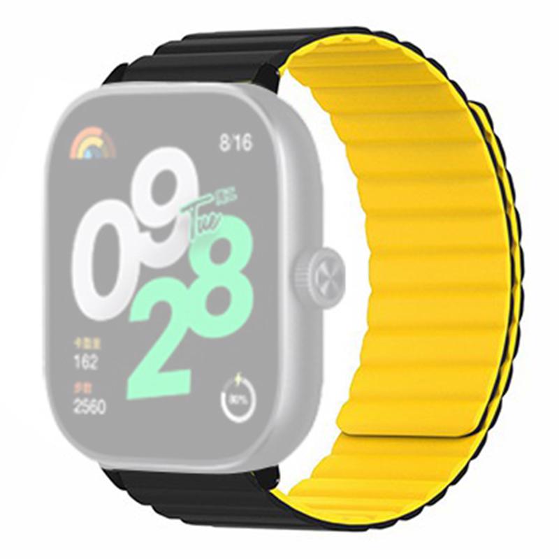 Для Xiaomi Redmi Watch 4 магнітний силіконовий ремінець для годинника з роз’ємом зі сплаву Black Yellow
Для Xiaomi Redmi Watch 4 магнітний силіконовий ремінець для годинника з роз’ємом зі сплаву Black Yellow