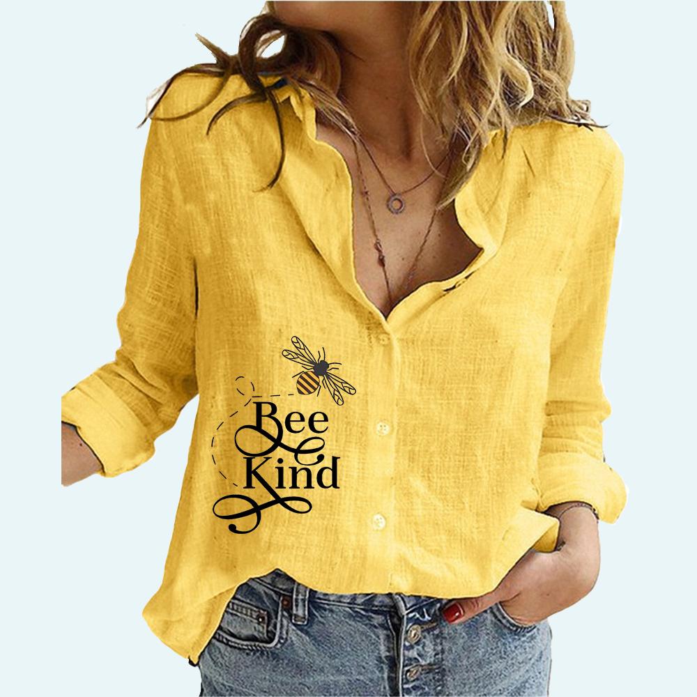 Женская модная блузка на пуговицах, летняя и осенняя, свободный топ из хлопка и льна, женская повседневная рубашка с длинным рукавом и принтом пчелы S жёлтый
Женская модная блузка на пуговицах, летняя и осенняя, свободный топ из хлопка и льна, женская повседневная рубашка с длинным рукавом и принтом пчелы S жёлтый