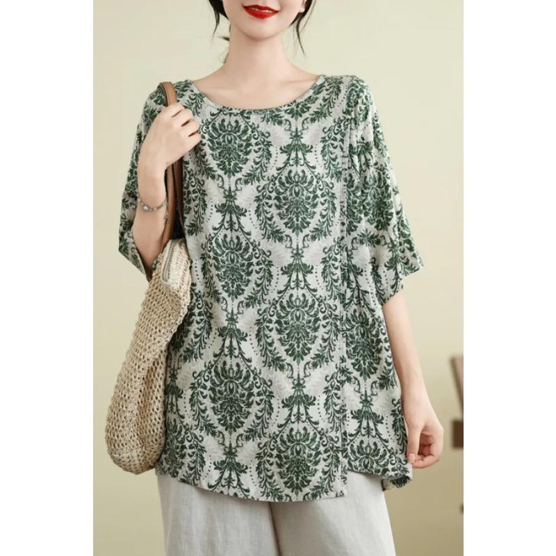 Retro Floral Cotton Silk Plus Size Women s Clothing for Middle-aged Short-sleeved Tops 2XL синій
Retro Floral Cotton Silk Plus Size Women s Clothing for Middle-aged Short-sleeved Tops 2XL синій