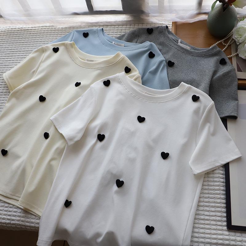 2025 Korean Style 3D Heart Color Block Women s Casual Short Sleeve Round Neck T-Shirt One Size
2025 Korean Style 3D Heart Color Block Women s Casual Short Sleeve Round Neck T-Shirt One Size