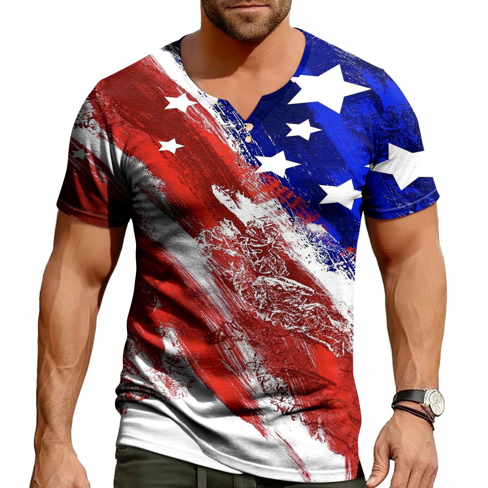Men s Casual Summer V-neck Short Sleeved Top With Buttons, Independent Day Print Short Sleeved Top XL
Men s Casual Summer V-neck Short Sleeved Top With Buttons, Independent Day Print Short Sleeved Top XL