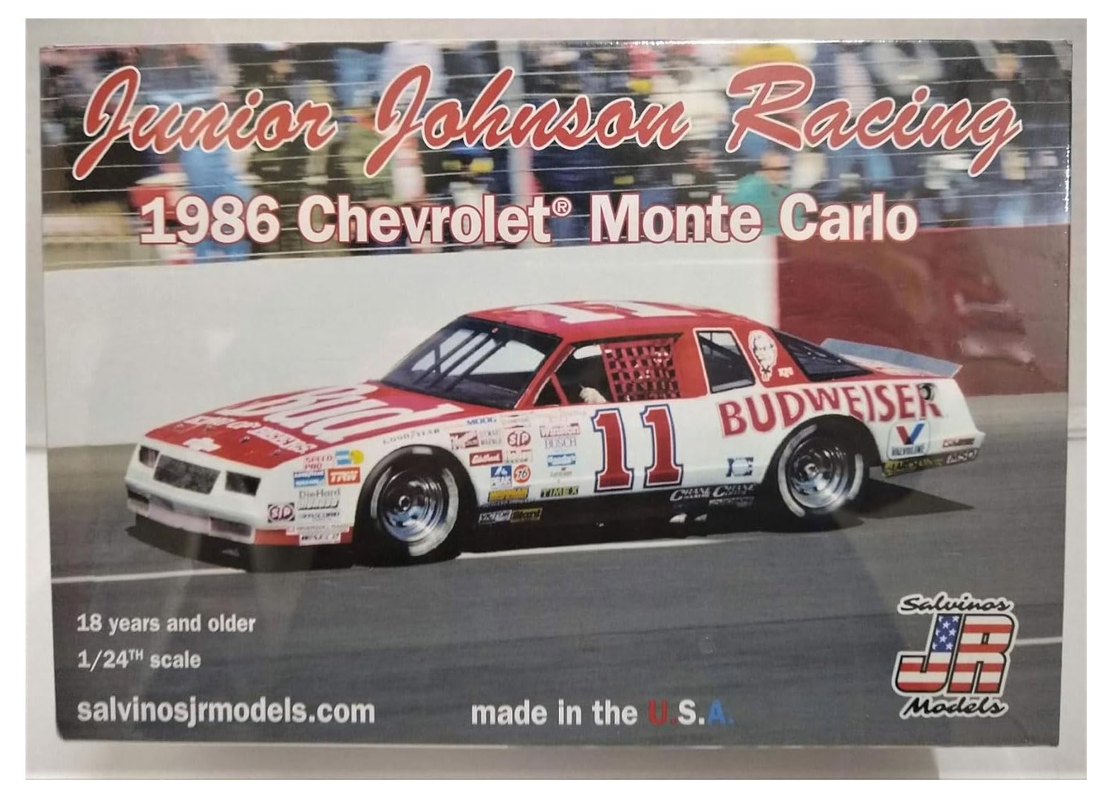 Salvinos Model Scale NASCAR 1986 Chevrolet Monte Carlo Darrell Waltrip Junior Johnson Racing Plastic Model Kit SJMJJMC1986B J.R. 1/24
Salvinos Model Scale NASCAR 1986 Chevrolet Monte Carlo Darrell Waltrip Junior Johnson Racing Plastic Model Kit SJMJJMC1986B J.R. 1/24