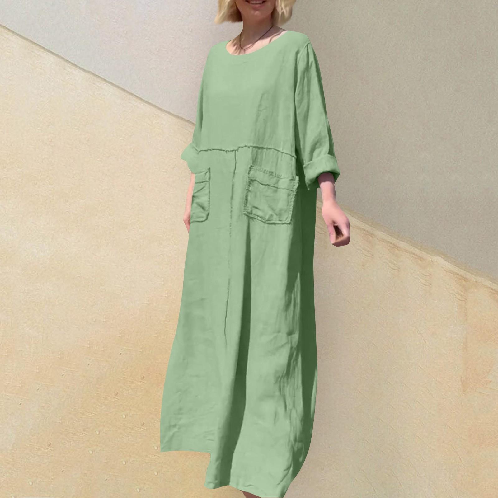 Женское однотонное повседневное плиссированное двустороннее карманное платье из хлопка и льна с круглым вырезом и длинными рукавами XXXL зелёный
Женское однотонное повседневное плиссированное двустороннее карманное платье из хлопка и льна с круглым вырезом и длинными рукавами XXXL зелёный