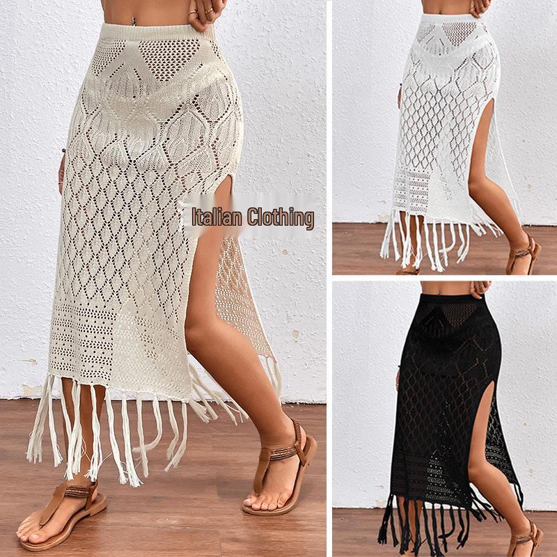 Chic European-American Tassel High Slit Textured Midi Skirt - Beach Vacation Bikini Cover-Up Large
Chic European-American Tassel High Slit Textured Midi Skirt - Beach Vacation Bikini Cover-Up Large
