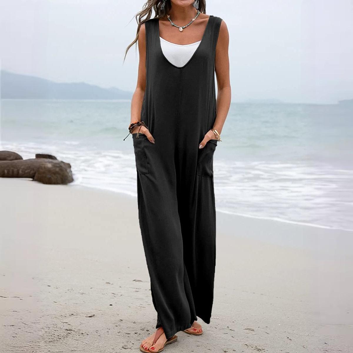 Весенне-летний однотонный накладной карман, модный комбинезон с V-образным вырезом, широкие брюки M чёрный
Весенне-летний однотонный накладной карман, модный комбинезон с V-образным вырезом, широкие брюки M чёрный