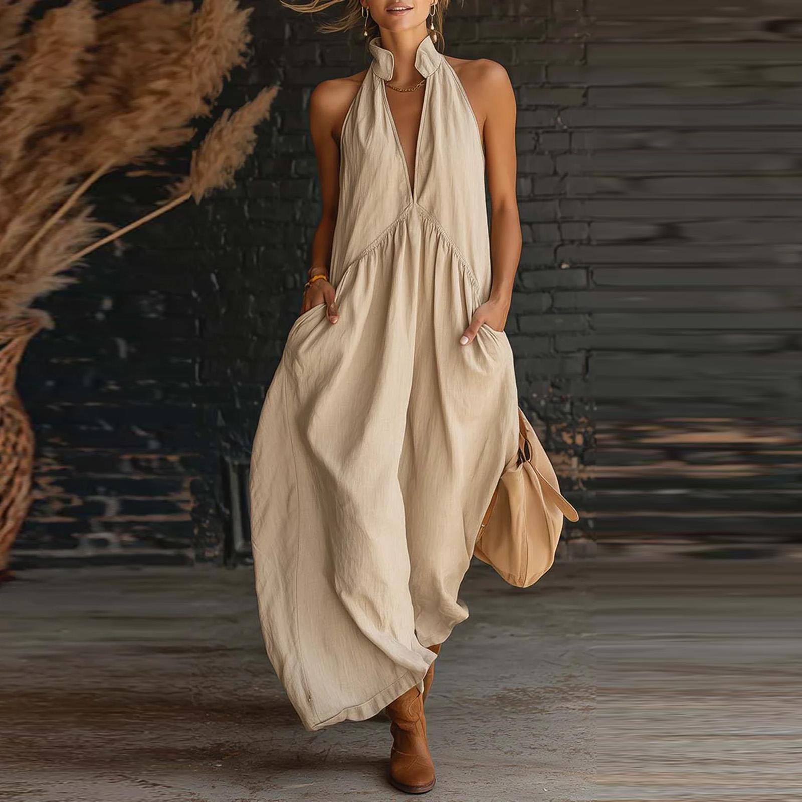Women’s Neck Maxi Dress Sleeveless Loose Fit Long Dress with Pockets Lightweight Casual Style L бежевый
Women’s Neck Maxi Dress Sleeveless Loose Fit Long Dress with Pockets Lightweight Casual Style L бежевый