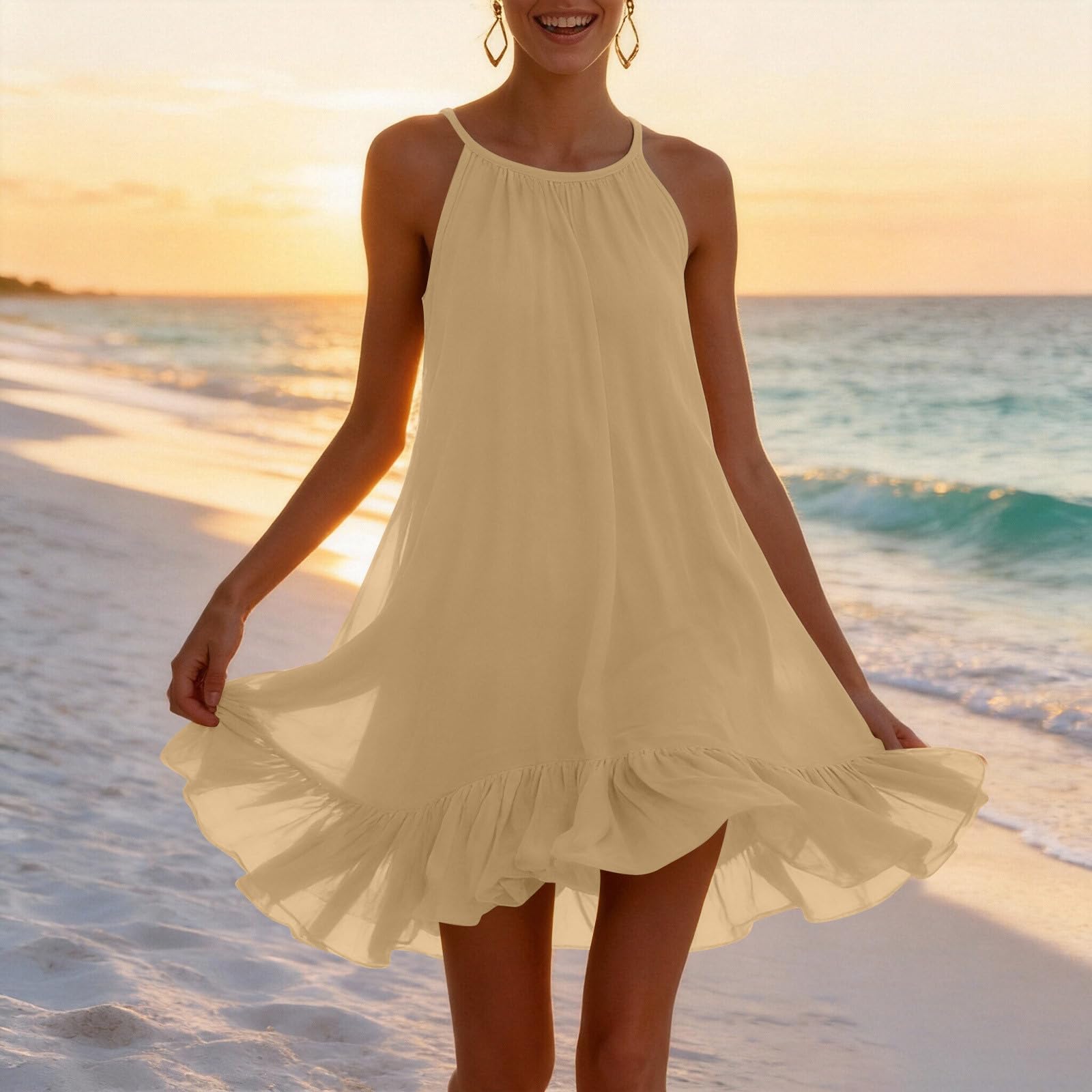 Women s Fashionable Color Strap Sleeveless Loose Bohemian Ruffle Skirt Beach Dress XL хакі
Women s Fashionable Color Strap Sleeveless Loose Bohemian Ruffle Skirt Beach Dress XL хакі