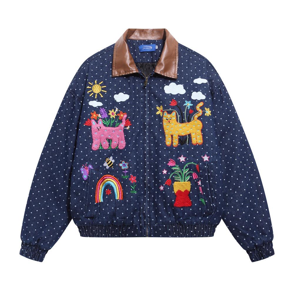 Men s Cartoon Polka Dot Quilted Jacket - Winter Loose Fit, American High Street Style, Color Block Design with Leather Collar XL синій
Men s Cartoon Polka Dot Quilted Jacket - Winter Loose Fit, American High Street Style, Color Block Design with Leather Collar XL синій