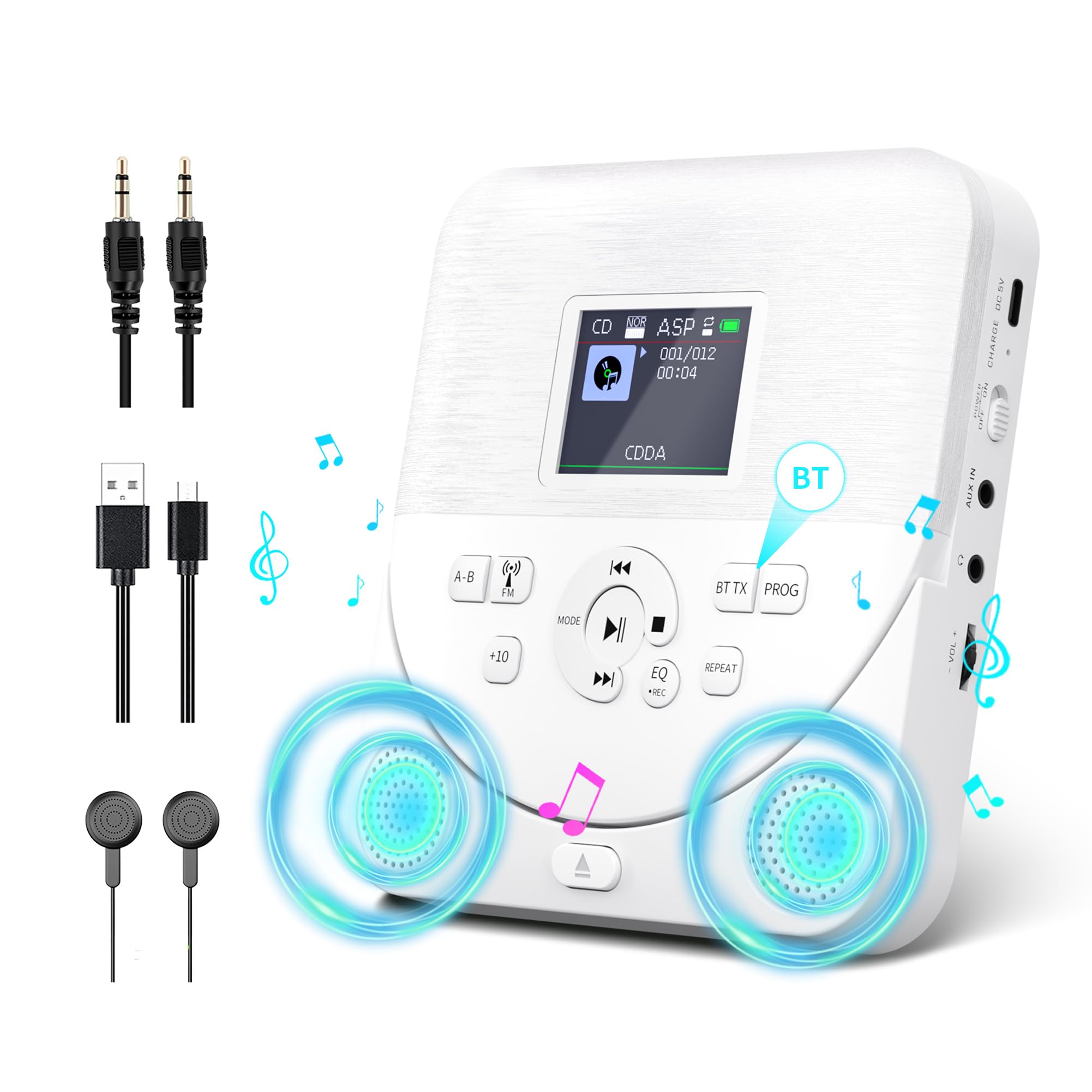 Portable CD player with Bluetooth speaker recording FM 2000mAh 32GB MicroSD card AUX repeat and program EQ PSE earphones suitable for language fetal білий
Portable CD player with Bluetooth speaker recording FM 2000mAh 32GB MicroSD card AUX repeat and program EQ PSE earphones suitable for language fetal білий