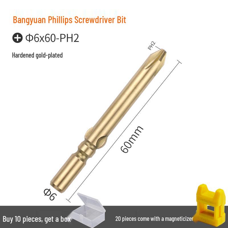 Bangyuan PH2 Magnetic M6 Electric Screwdriver Bit - Extended Phillips Drill Head 802
Bangyuan PH2 Magnetic M6 Electric Screwdriver Bit - Extended Phillips Drill Head 802