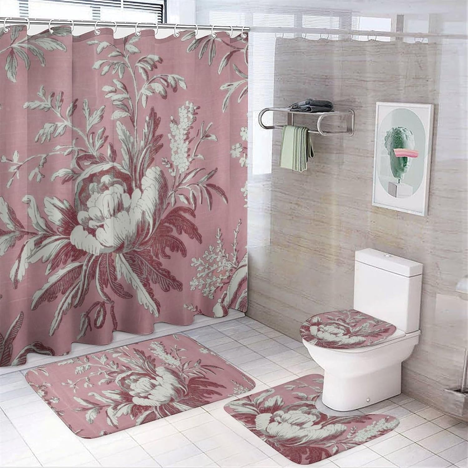 Bath Curtains Shower Set, Floral Pattern Printed On Bathroom Shower Sets With Rugs, Designed For Farmhouse Boho Contemporary W90*H180(CM)-1 Pcs
Bath Curtains Shower Set, Floral Pattern Printed On Bathroom Shower Sets With Rugs, Designed For Farmhouse Boho Contemporary W90*H180(CM)-1 Pcs