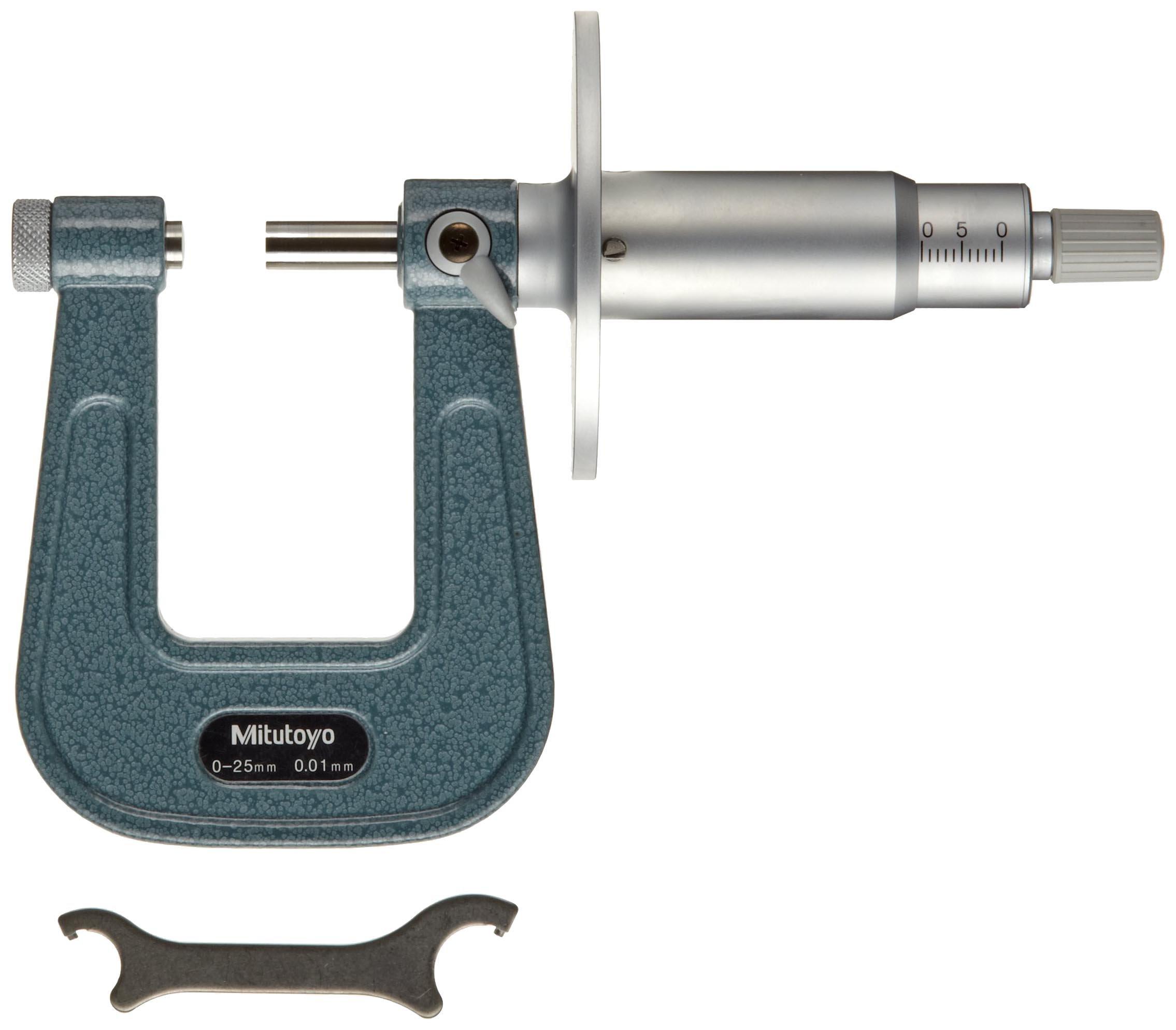 Mitutoyo 119-202 Sheet Metal Micrometer, Dial Reading Model, Ratchet Stop, 0-25mm Range, 0.01mm Graduation, +/-0.004mm Accuracy
Mitutoyo 119-202 Sheet Metal Micrometer, Dial Reading Model, Ratchet Stop, 0-25mm Range, 0.01mm Graduation, +/-0.004mm Accuracy
