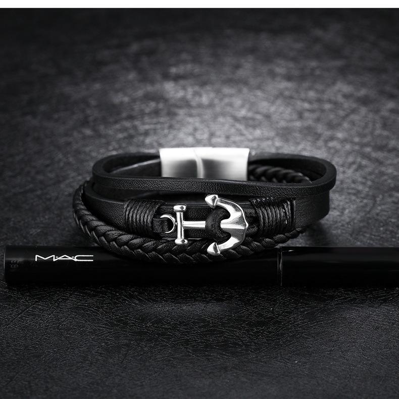 European-American Style Men s Titanium Steel Bracelet: Handmade Woven Leather with Retro Charm Bracelet - Long 21.5CM
European-American Style Men s Titanium Steel Bracelet: Handmade Woven Leather with Retro Charm Bracelet - Long 21.5CM