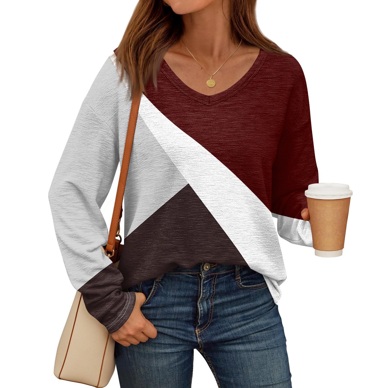 Женские рубашки с длинным рукавом и V-образным вырезом, базовая футболка, повседневный топ, осенняя модная туника, облегающие футболки XL винный
Женские рубашки с длинным рукавом и V-образным вырезом, базовая футболка, повседневный топ, осенняя модная туника, облегающие футболки XL винный