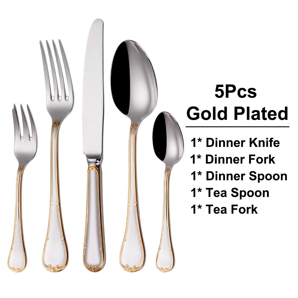 5/10/15/20 шт. Серебряные столовые приборы позолоченные западные столовые приборы нержавеющая сталь столовый сервиз зеркальный нож вилка ложка можно мыть в посудомоечной машине 4 Set 20pcs