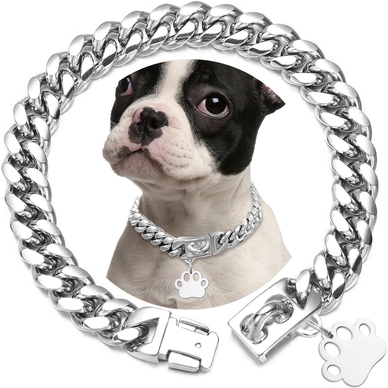 Strong Stainless Steel Dog Collar Choke with Safety Buckle Lock Golden Cuban Link Chain Metal Necklace Training Collar for Pets 10inch
Strong Stainless Steel Dog Collar Choke with Safety Buckle Lock Golden Cuban Link Chain Metal Necklace Training Collar for Pets 10inch