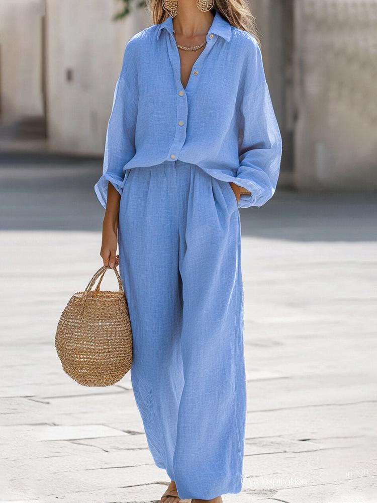 Womens Lapel Collar Button Front Shirt and Wide Leg Pants Two Piece Set 6 Colors S синий
Womens Lapel Collar Button Front Shirt and Wide Leg Pants Two Piece Set 6 Colors S синий