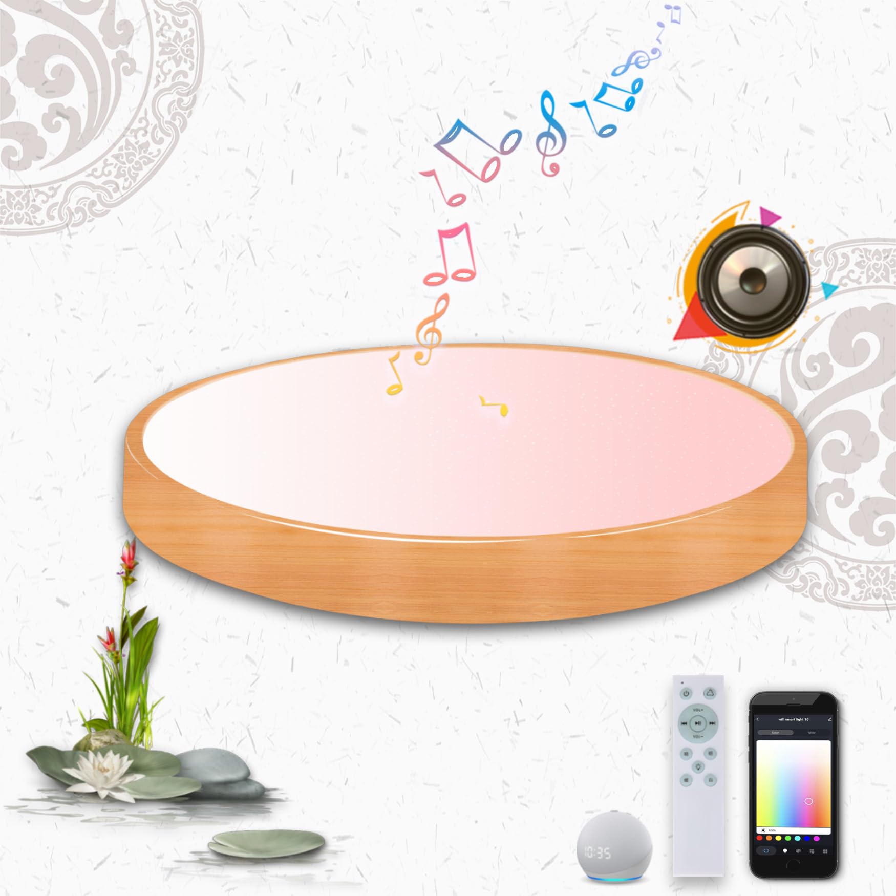 Taiguraz Wood Grain LED Music Ceiling 6 Tatami WiFi Compatible with Amazon Bluetooth RGB Light Dimmable Remote Control Smart Home Ideal for Indoor
Taiguraz Wood Grain LED Music Ceiling 6 Tatami WiFi Compatible with Amazon Bluetooth RGB Light Dimmable Remote Control Smart Home Ideal for Indoor
