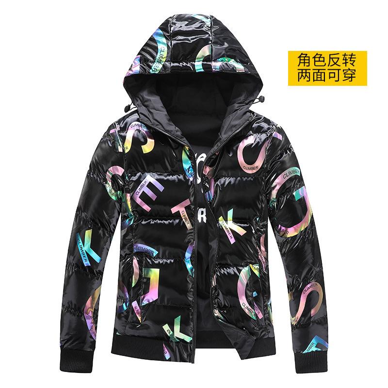 Новая зимняя мужская двусторонняя спортивная теплая укороченная хлопковая куртка с капюшоном, модная стеганая одежда 4XL чёрный
