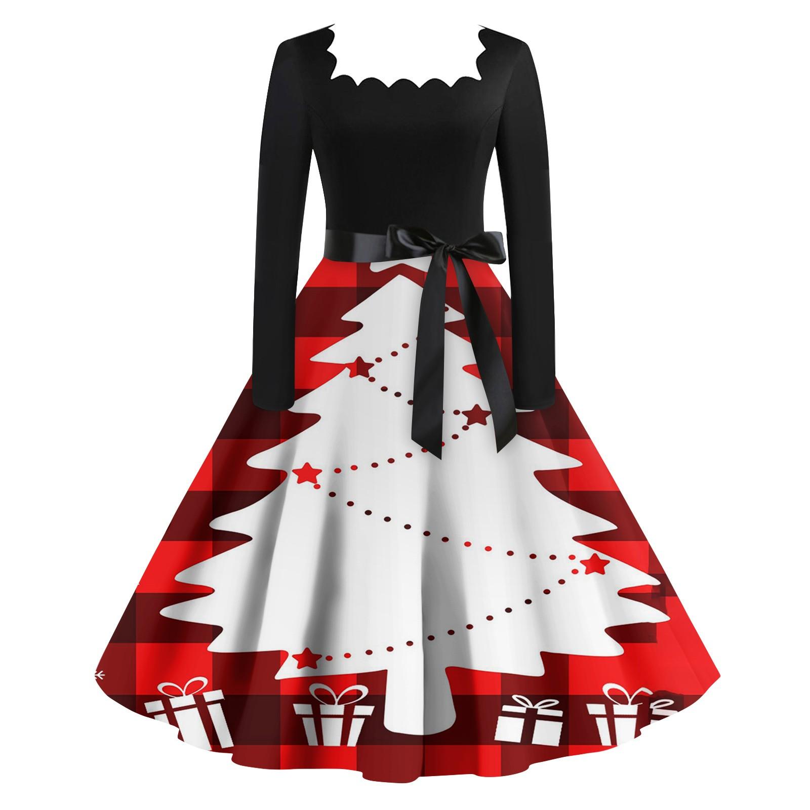 Жіночі модні вінтажні вечірні сукні з довгим рукавом і квадратним вирізом з різдвяним принтом Сукні L червоний
Жіночі модні вінтажні вечірні сукні з довгим рукавом і квадратним вирізом з різдвяним принтом Сукні L червоний