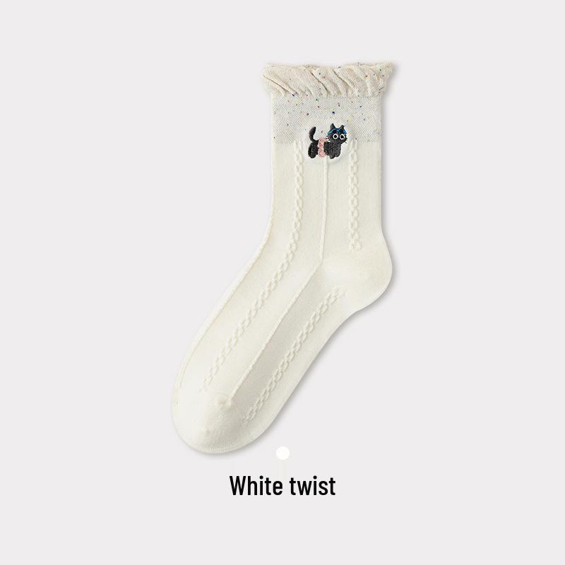 Women s Mid-Calf Cotton Socks - Bubble Mouth Flower Petal Design, Loose Cuff, Breathable, Sweat-Absorbent, with Cat Embroidery, Black/White/Gray.
Women s Mid-Calf Cotton Socks - Bubble Mouth Flower Petal Design, Loose Cuff, Breathable, Sweat-Absorbent, with Cat Embroidery, Black/White/Gray.