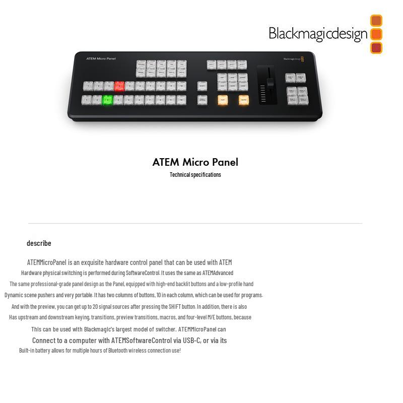 Blackmagic Design ATEM Micro Panel Hardware Controller
Blackmagic Design ATEM Micro Panel Hardware Controller