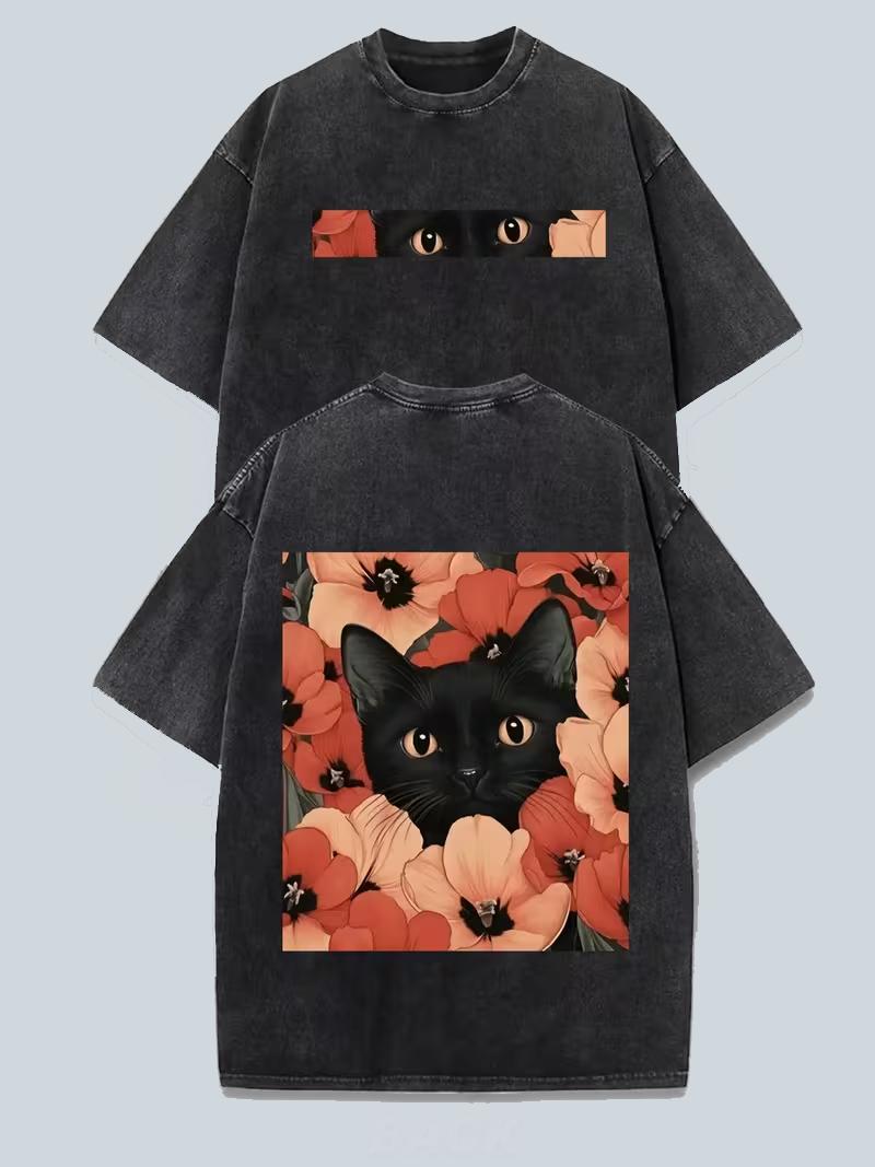 Floral Hidden Black Cat Front Back Graphic TShirt Vintage Washed Crew Neck Loose Casual Short Sleeve Daily Street Style Top S
Floral Hidden Black Cat Front Back Graphic TShirt Vintage Washed Crew Neck Loose Casual Short Sleeve Daily Street Style Top S