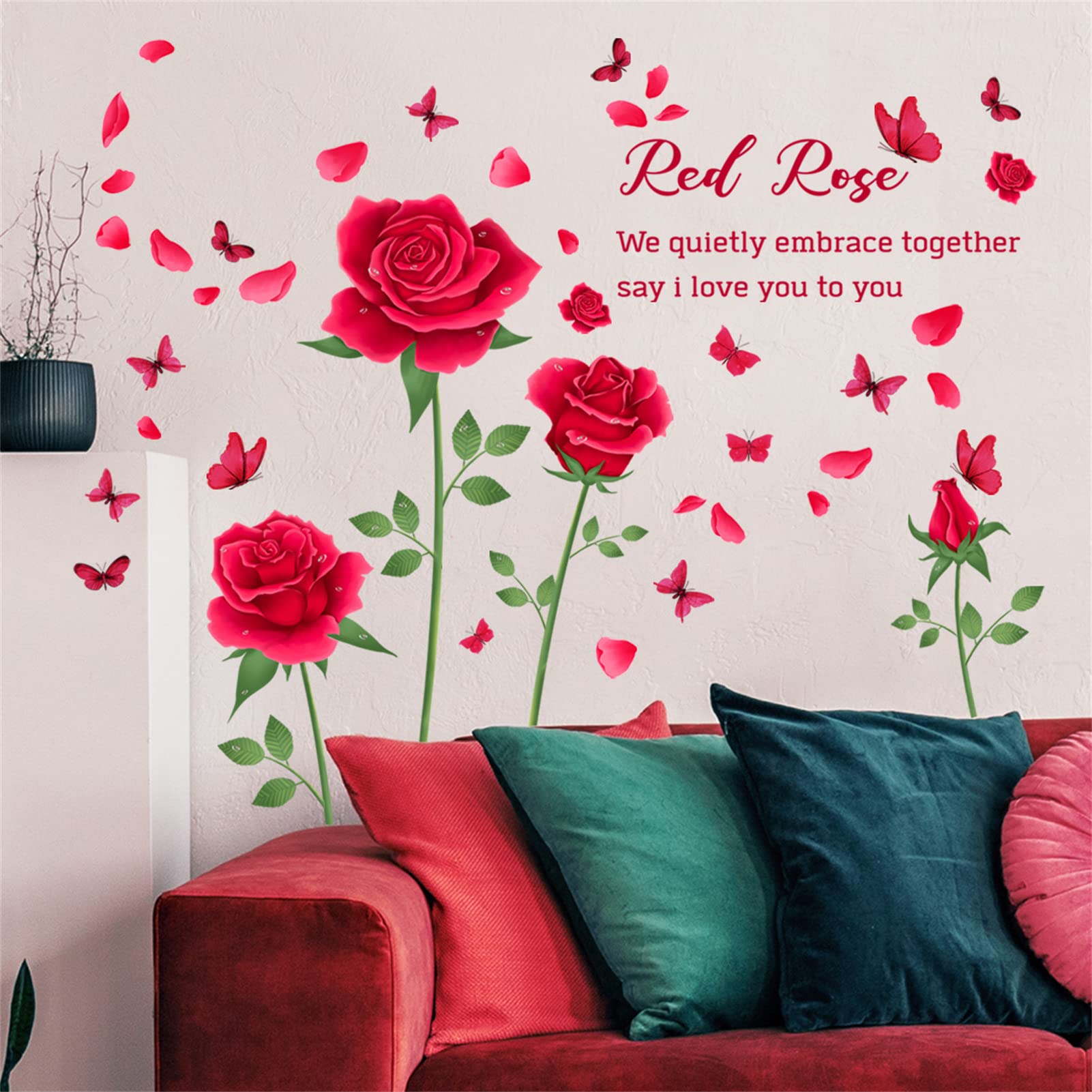 WOHAHA Wall Red Flower Decoration Red English Love Flowers and Wallpaper Wall Living Room Home Adhesive Included Stickers, Stylish, Plants, Roses,
WOHAHA Wall Red Flower Decoration Red English Love Flowers and Wallpaper Wall Living Room Home Adhesive Included Stickers, Stylish, Plants, Roses,