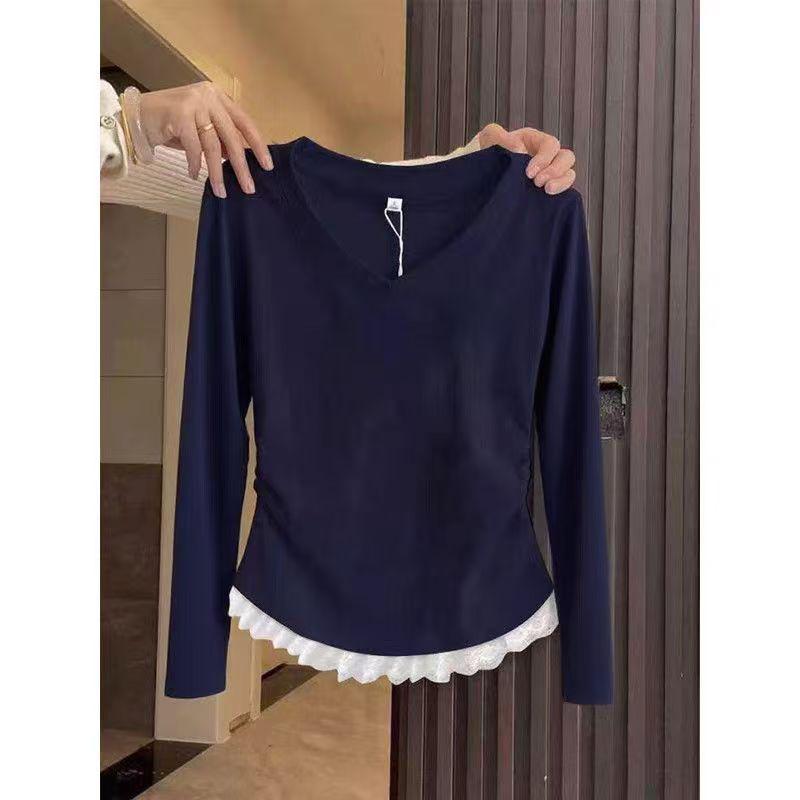 Women s Lace Splicing V-Neck Long-Sleeve Top, Versatile Spring/Autumn Style with Cinched Waist and Stylish Design Small темно-синього кольору
Women s Lace Splicing V-Neck Long-Sleeve Top, Versatile Spring/Autumn Style with Cinched Waist and Stylish Design Small темно-синього кольору