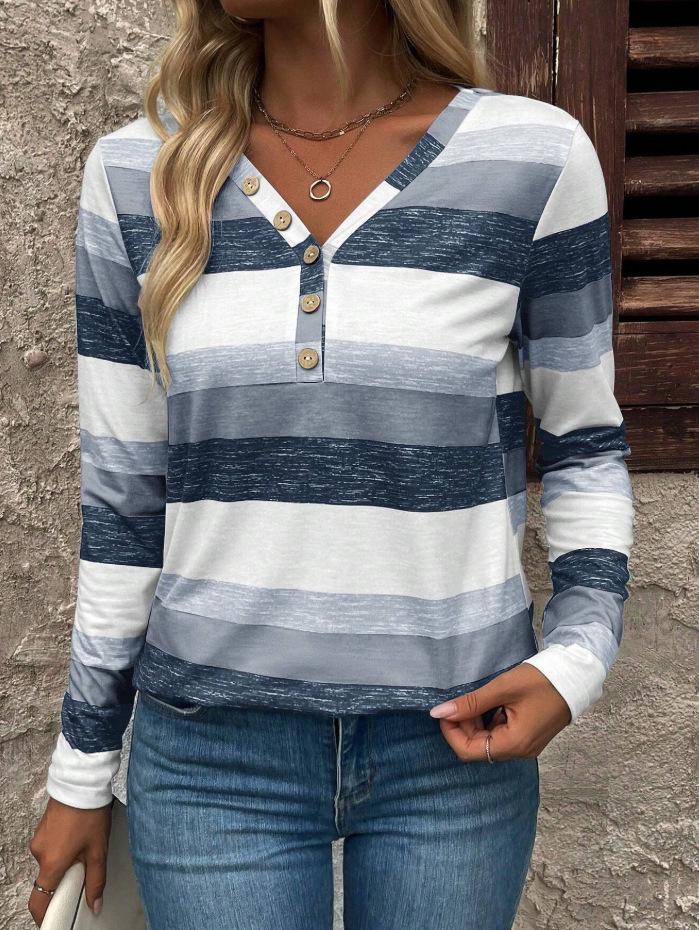 European & American V-Neck Striped Long Sleeve Women s Casual T-shirt Medium синій
European & American V-Neck Striped Long Sleeve Women s Casual T-shirt Medium синій