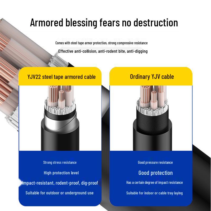 Minxing ZC-YJV22 3+1/2 Core Steel Tape Armored Cable, 10/16/25 sq mm, Ideal for Direct Burial. 5 cores x 4mm²
Minxing ZC-YJV22 3+1/2 Core Steel Tape Armored Cable, 10/16/25 sq mm, Ideal for Direct Burial. 5 cores x 4mm²