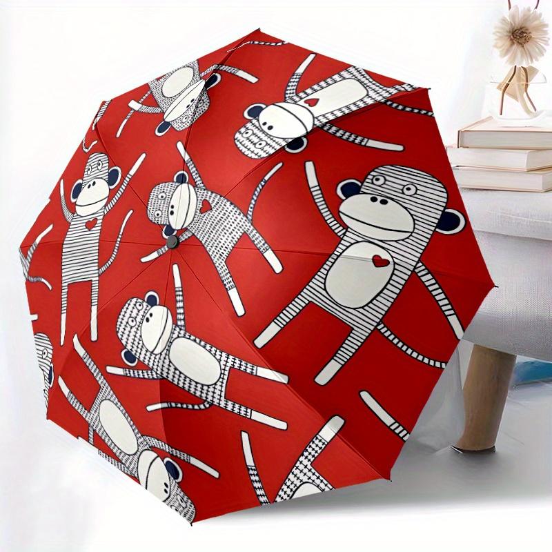 1pc Automatic Open/Close All-Season Portable Folding Umbrella with Cute Monkey Print - Red & White Design, 8-Rib Durable Frame Iron&8K
1pc Automatic Open/Close All-Season Portable Folding Umbrella with Cute Monkey Print - Red & White Design, 8-Rib Durable Frame Iron&8K