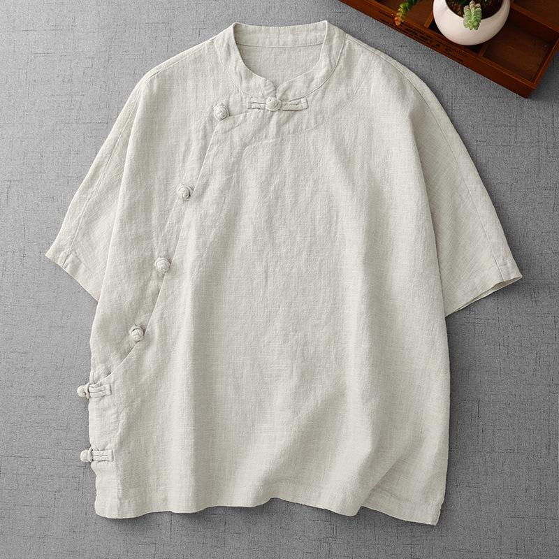 Buddhist Style Women s Asymmetrical Cotton Linen Shirt with Frog Buttons - Short Sleeve Lapel Tea Top XXL
Buddhist Style Women s Asymmetrical Cotton Linen Shirt with Frog Buttons - Short Sleeve Lapel Tea Top XXL