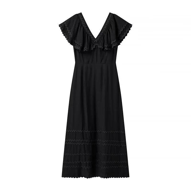 Spring New Women s Clothing French Vacation Style V-neck Ruffled Sleeve Ruffles High Waist A- line Long Dress Black L
Spring New Women s Clothing French Vacation Style V-neck Ruffled Sleeve Ruffles High Waist A- line Long Dress Black L