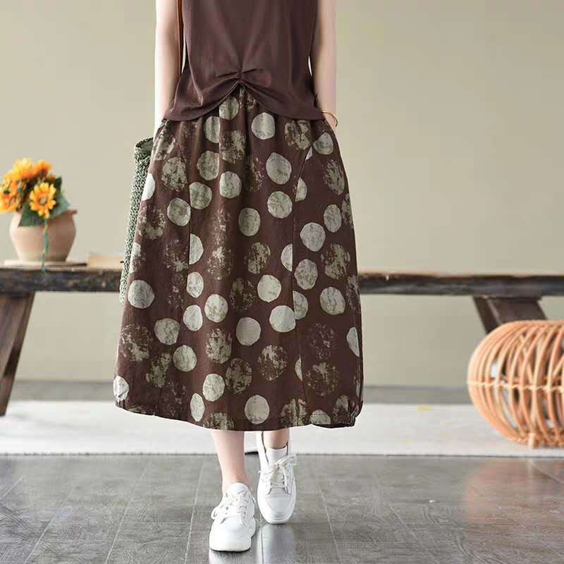 Summer Retro Ethnic Style Printed Cotton and Linen Skirt with Elastic Waist Slimming A-line Skirt Mid Length for Women one size
Summer Retro Ethnic Style Printed Cotton and Linen Skirt with Elastic Waist Slimming A-line Skirt Mid Length for Women one size