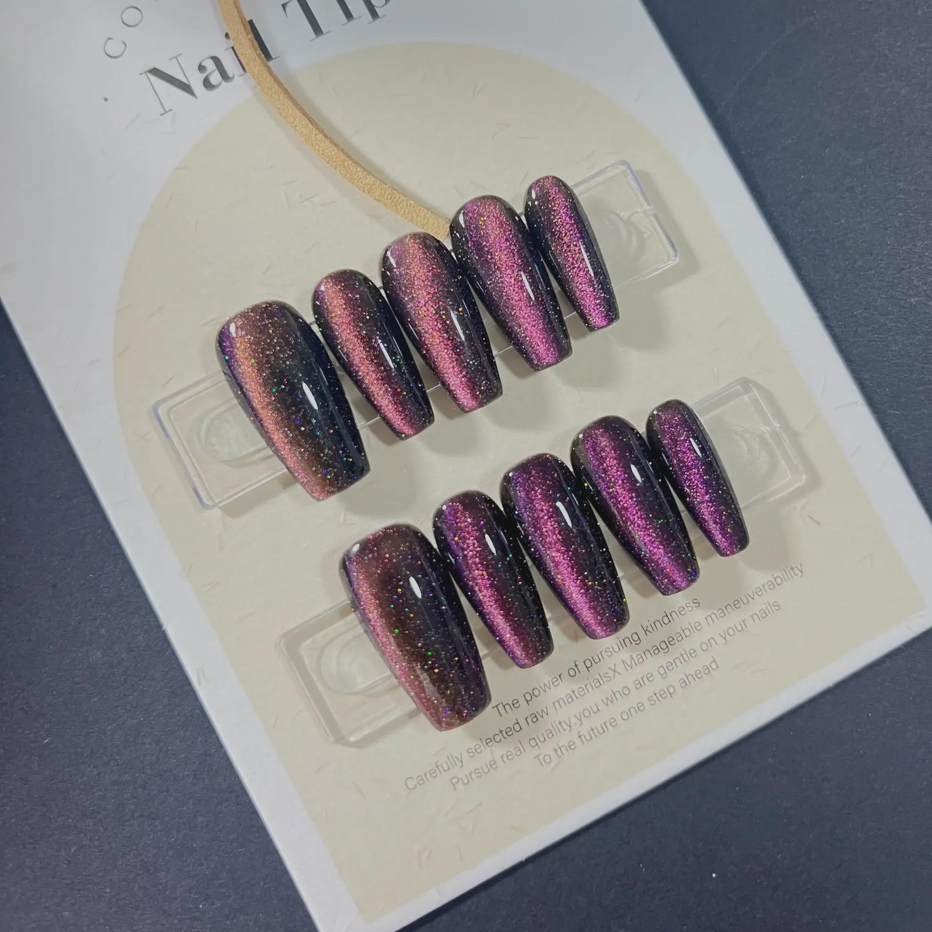 Handcrafted Aurora Starry Sky Cat-Eye Nails: European & American Style, Long, Elegant, with Whitening Light Therapy Effect.
Handcrafted Aurora Starry Sky Cat-Eye Nails: European & American Style, Long, Elegant, with Whitening Light Therapy Effect.