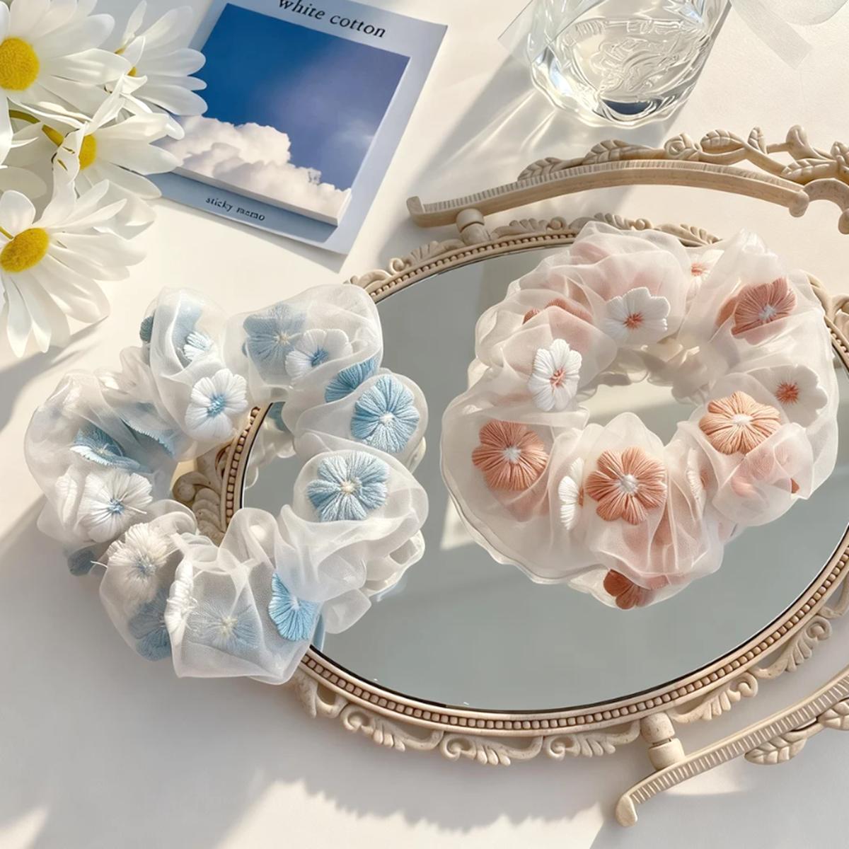 2Pcs Floral Organza Hair Scrunchies for Women, Cute Embroidered Flower Hair Ties, Sheer Hair Accessories for Daily and Sweet Hair Styling
2Pcs Floral Organza Hair Scrunchies for Women, Cute Embroidered Flower Hair Ties, Sheer Hair Accessories for Daily and Sweet Hair Styling