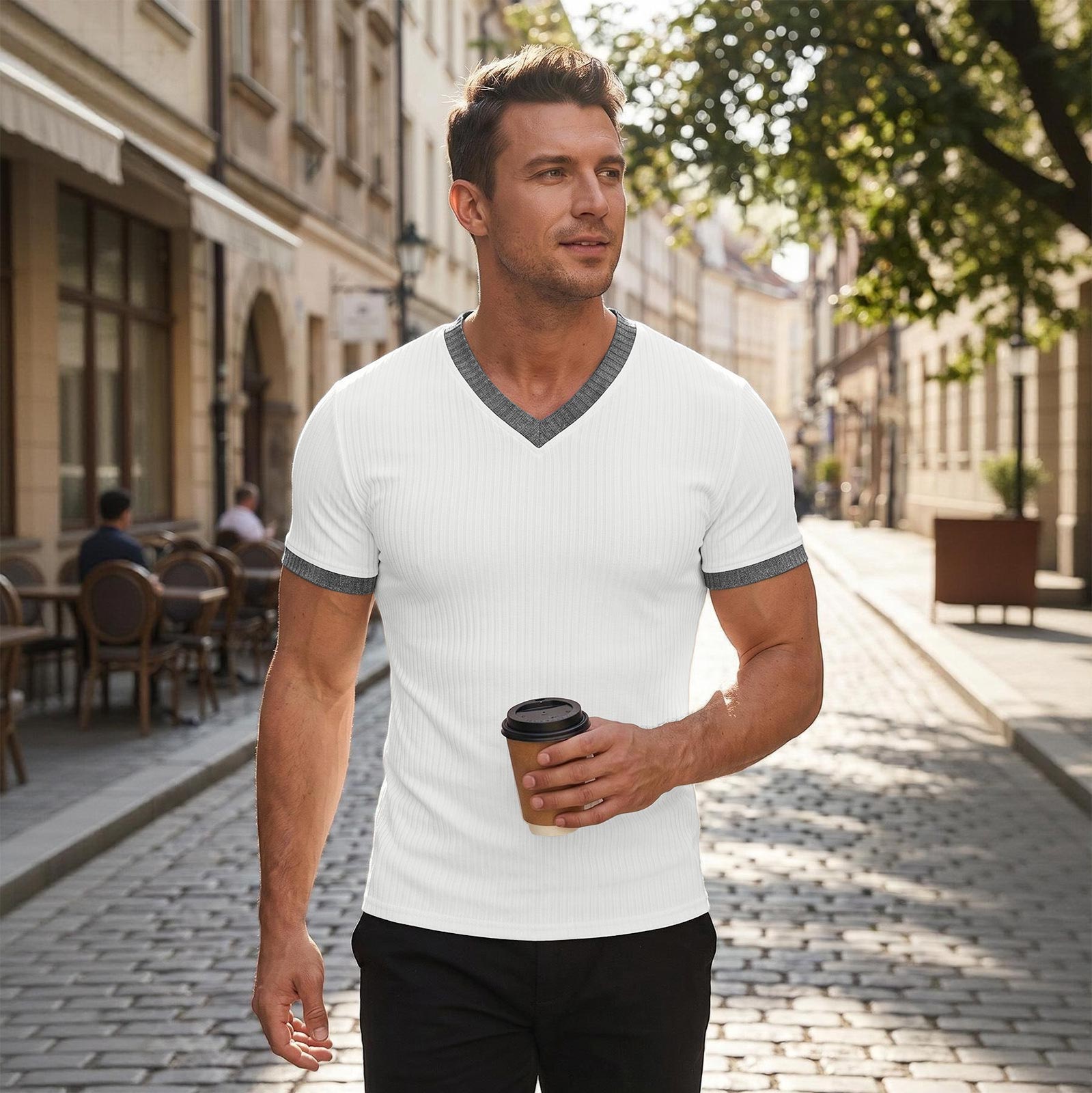 Men s Summer Fitness T-Shirt Short Sleeve Ribbed Texture Solid Color Casual Sports Slim Fit V Neck Top XXXL білий
Men s Summer Fitness T-Shirt Short Sleeve Ribbed Texture Solid Color Casual Sports Slim Fit V Neck Top XXXL білий