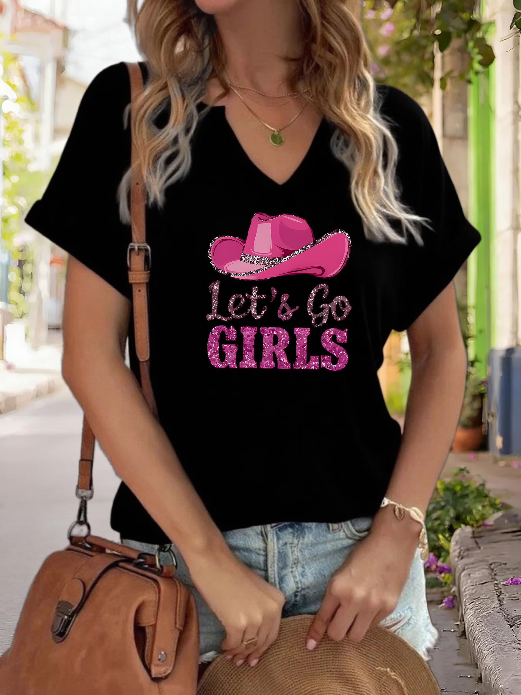 Женская футболка с V-образным вырезом и принтом Let s Go Girls , Розовая футболка с принтом ковбойской шляпы, Повседневная короткая футболка в западном стиле XL
Женская футболка с V-образным вырезом и принтом Let s Go Girls , Розовая футболка с принтом ковбойской шляпы, Повседневная короткая футболка в западном стиле XL