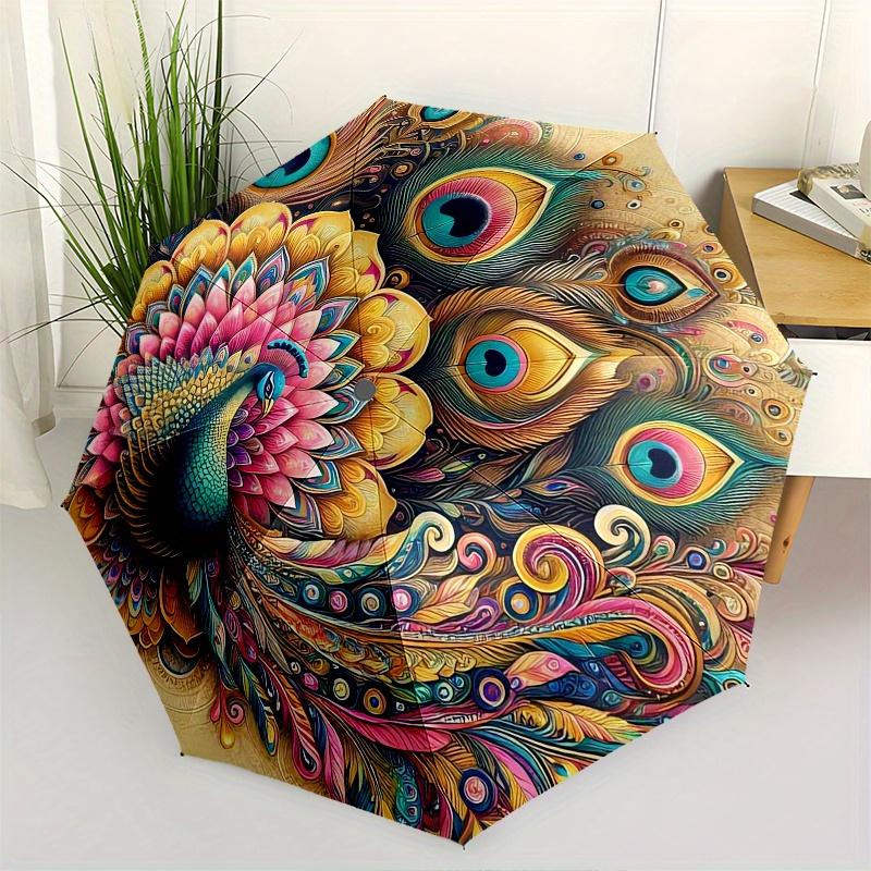 Peacock Feathers Automatic Folding Umbrella 8 Ribs, Durable Iron Frame, Bright Color Pattern Compact Travel Umbrella, Suitable for Outdoor,
Peacock Feathers Automatic Folding Umbrella 8 Ribs, Durable Iron Frame, Bright Color Pattern Compact Travel Umbrella, Suitable for Outdoor,