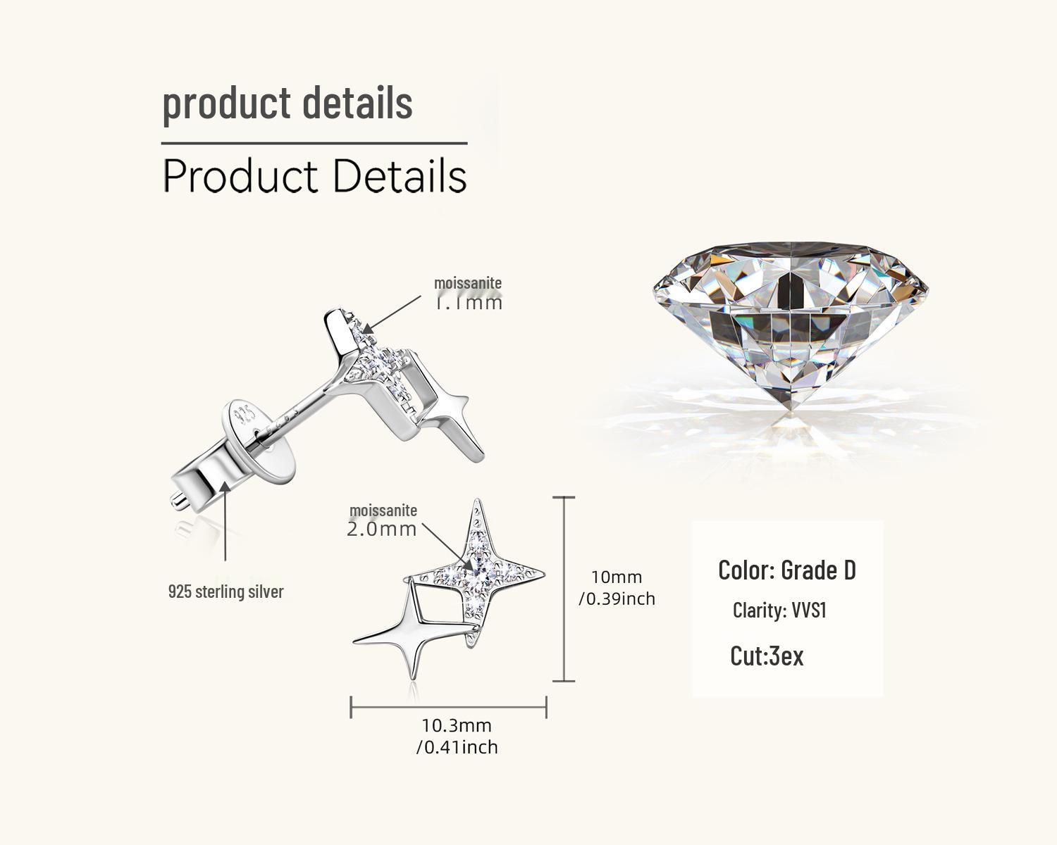 Internet Celebrity Moissanite Star Earrings: Women s 925 Sterling Silver, High-End Niche Style 0.05 carat + 0.05 carat білий
Internet Celebrity Moissanite Star Earrings: Women s 925 Sterling Silver, High-End Niche Style 0.05 carat + 0.05 carat білий