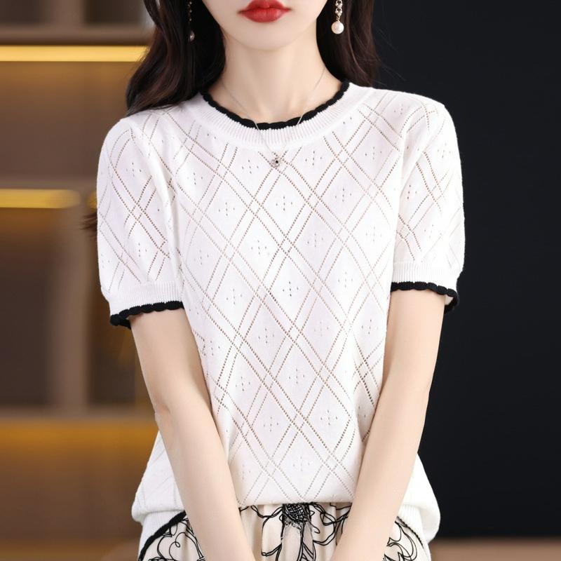 Summer Ladies Loose and Thin, All-match Color-matching Knitted Blouse, Cotton Short-sleeved T-shirt, Women 2XL білий
Summer Ladies Loose and Thin, All-match Color-matching Knitted Blouse, Cotton Short-sleeved T-shirt, Women 2XL білий