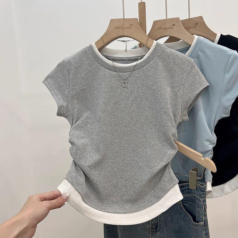 Gray Faux Two-Piece Spicy Girl Shoulder-Baring Ruched Tee - Women s Slim Fit Summer Chic Short Top Large
Gray Faux Two-Piece Spicy Girl Shoulder-Baring Ruched Tee - Women s Slim Fit Summer Chic Short Top Large