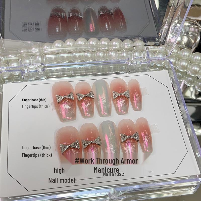 Handmade Press-On Nails: Gel Crystal Cat Eye with Bling Bow and Aurora Finish Large
Handmade Press-On Nails: Gel Crystal Cat Eye with Bling Bow and Aurora Finish Large